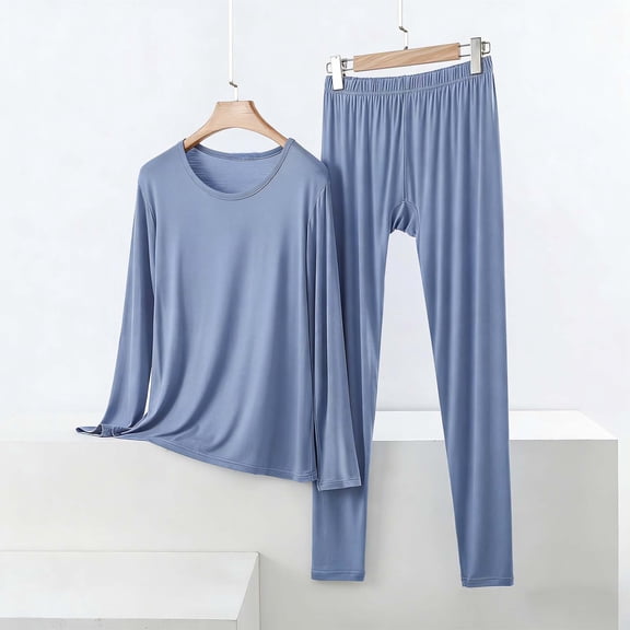 Wowcloth Women's Modal Pajama Set, Round Neck Long Sleeve and Pants, Solid Color Elastic Waist, Comfortable for Home Sleep and Lounge Wear