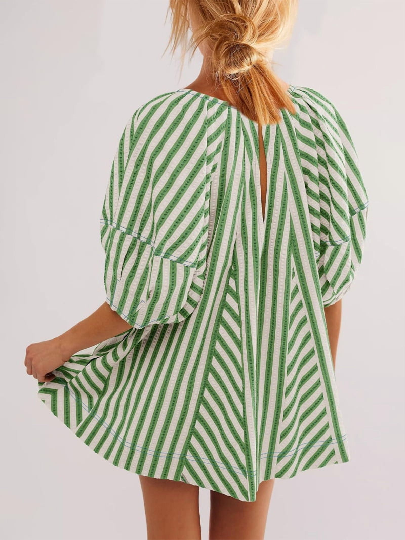 Womens Oversized Striped Romper Dress Shorts Jumpsuit Beach Vacation Clothes with Pockets