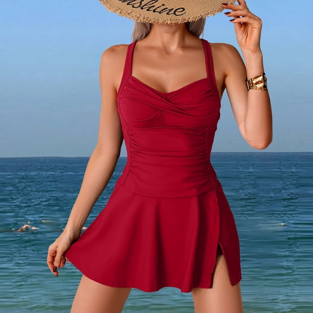 red dress swim VENUS Venice Skirted Swim Dress | Red Polka Dot