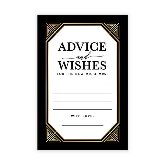 Koyal Wholesale Gold Art Deco Wedding Advice & Well Wishes Guest Book Cards for Bride and Groom, 56 Pack