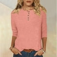 thumbnail image 2 of Aboser 3/4 Length Sleeve Womens Tops Button Down Henley Shirts Dressy Casual Fall Spring Tunic Tops Solid Color Basic Tees Cozy Soft Work Blouses, 2 of 6