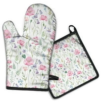 Pioneer Flower Kitchen Oven Mitt and Pot Holder Sets 2 Pcs for Baking, Cooking and Grilling, Heat Resistant Up To 392 °F
