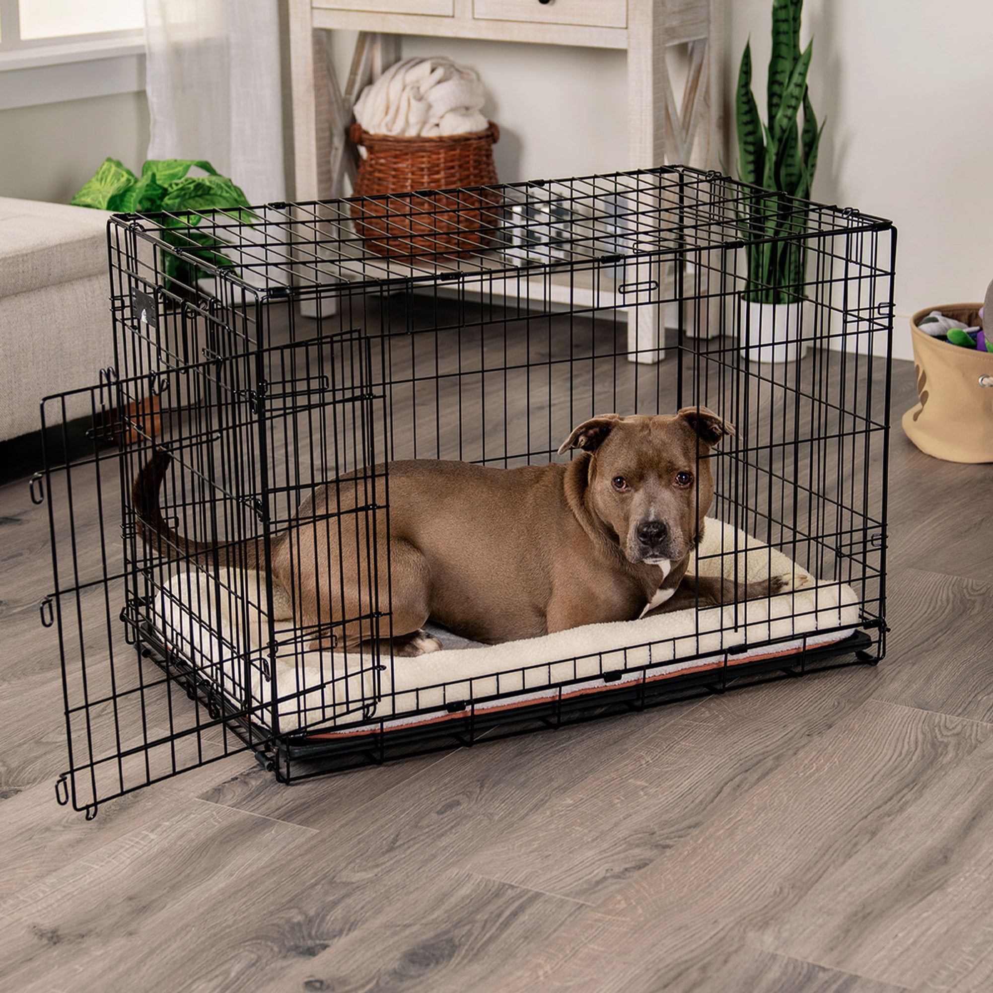 FurHaven Pet Products Faux Lambswool Bolster Crate Pet Bed - Cream, Large