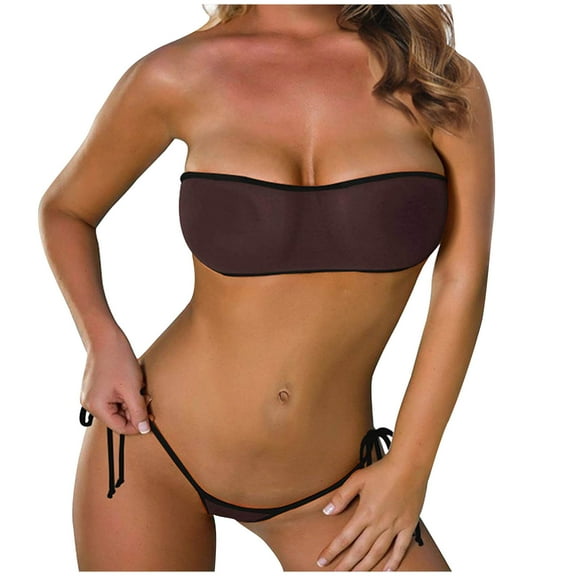 Tao Tao Women Sheer Bikini See Through Bikinis Bandeau Top Mini Brazilian Thong Bottom Micro Mesh Bathing Suit Black 2XL