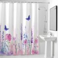 thumbnail image 4 of Flower Lavender Fabric Shower Curtain Blue Butterfly Washable Shower Curtains for Bathroom, Waterproof Bath Curtain with Hooks Home Decor 72x72in, 4 of 8
