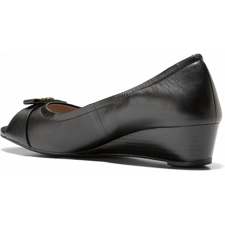 Cole Haan Women's Malta Peep Toe Wedge Pump, Black Leather, 7