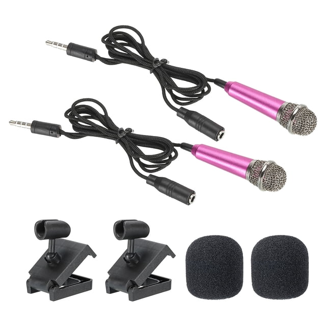 Micrófono Mini Microfono Vocal Portátil Rojo Rosa para Cantar con Soporte de Micrófono y Funda Paquete de 2