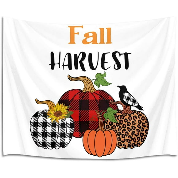Fall Harvest Tapestry Buffalo Plaid Check Leopard Print Pumpkin Tapestry Wall Hanging Sunflower Leaf Autumn Thanksgiving Tapestry for Bedroom Living Room Dorm Decorations Wall Art Decor