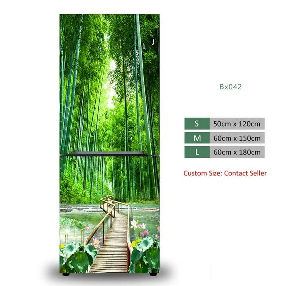 Seaside Beach Fridge Sticker Full Door Cover Self Adhesive Forest Landscape Kitchen Refrigerator Mural Sticker Freezer Wallpaper