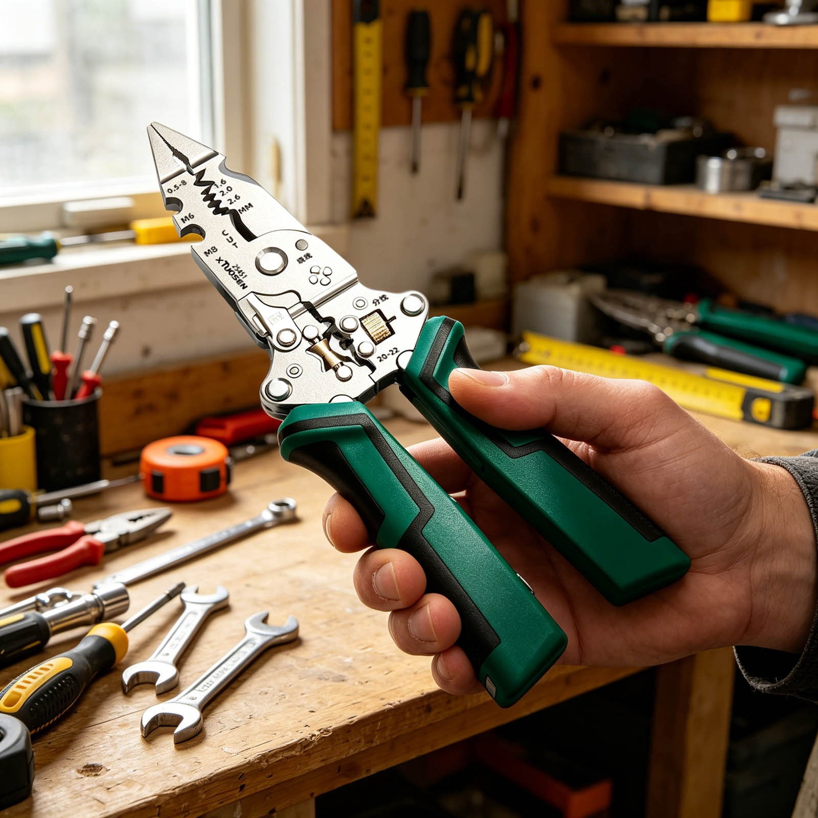 All-in-One Tool Multifunctional Foldable Wire Stripper Pliers, Non- Handles Heavy Duty Electrician Tool, Universal Compatibility Home Electrical Repair 8.27 Inch