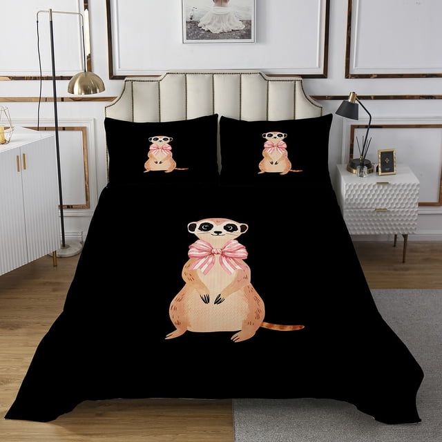 Erosebridal Raccoon Coverlet Set King for Teens, Cartoon Bowknot Bedding Set, Brown 3pcs