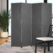 XF XINFENG 4-Panel Foldable Wooden Woven Room Divider, Home/Office, 6 ft, Gray