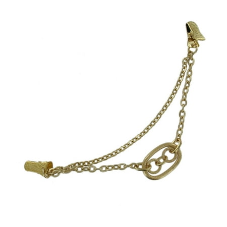 Accented Clasp - Gold Tone Double Chain Large Oval Accent Link Sweater Guard Clip Cardigan Clasp