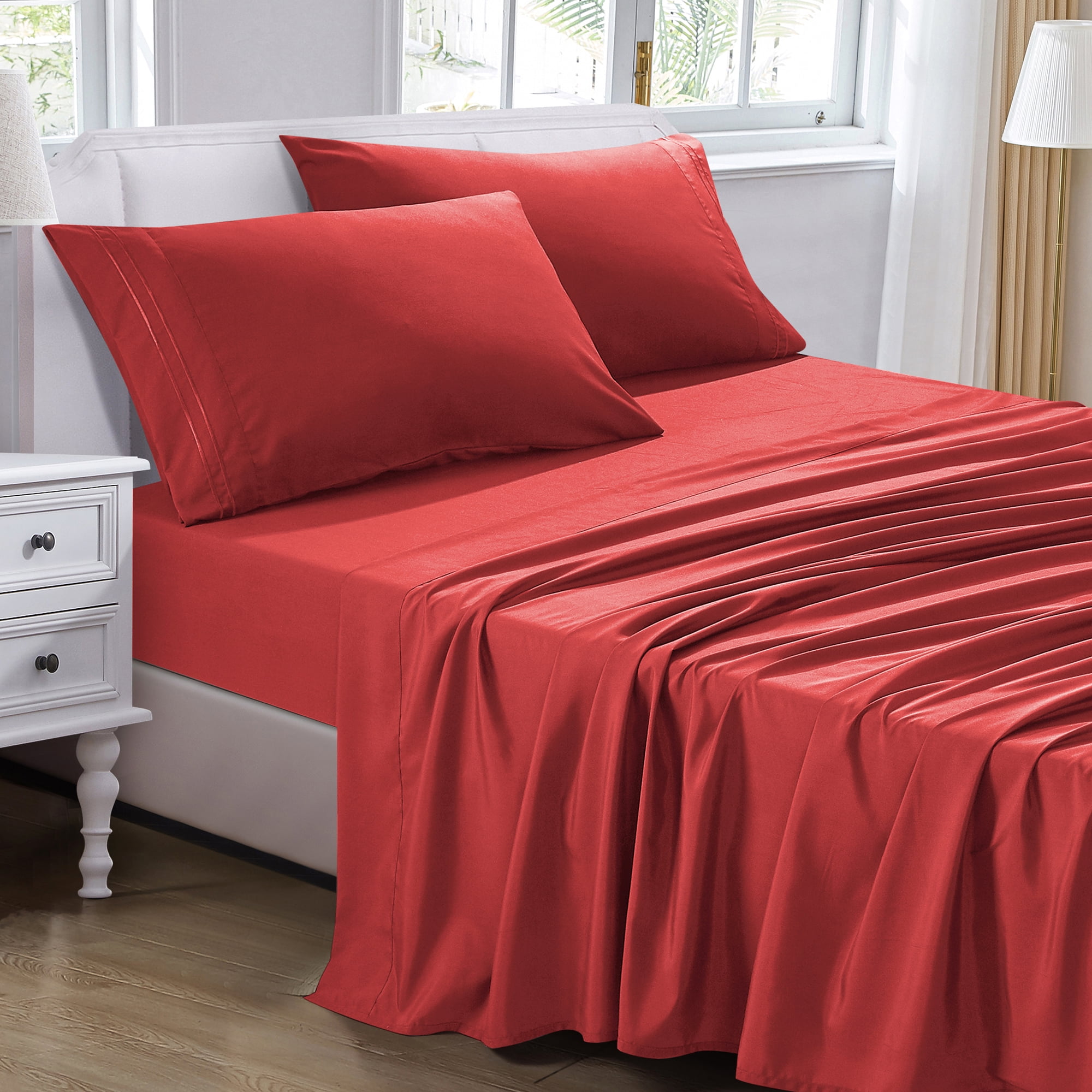 4-Piece Set Bed Sheets, Bedding with Fitted Sheet, Flat Sheet & Pillowcases
