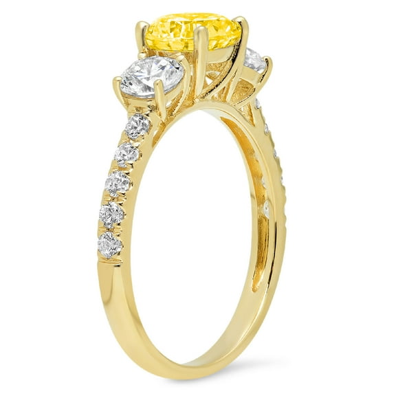 1.97 ct Round Cut Simulated Yellow Diamond Three-Stone Engagement Ring for Women in 14K Yellow Gold