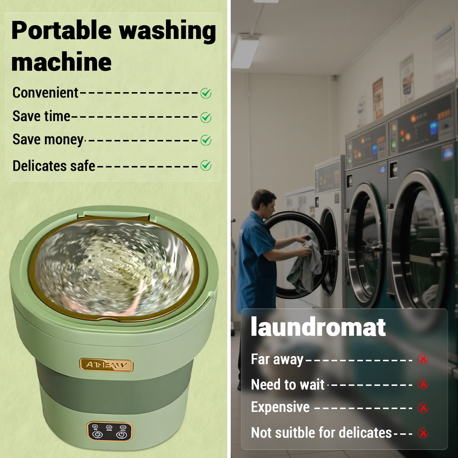 Mini Washing Machine and Dryer, 12L Foldable Collapsible Washer for Underwear, Baby Clothes, Socks, Ideal for Apartment Use