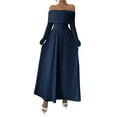 thumbnail image 2 of Women's One Shoulder Long Sleeve Dress, French Style Belted Waist Midi Dress, Elegant Evening Dress for Weddings or Galas, Navy - M, 2 of 6