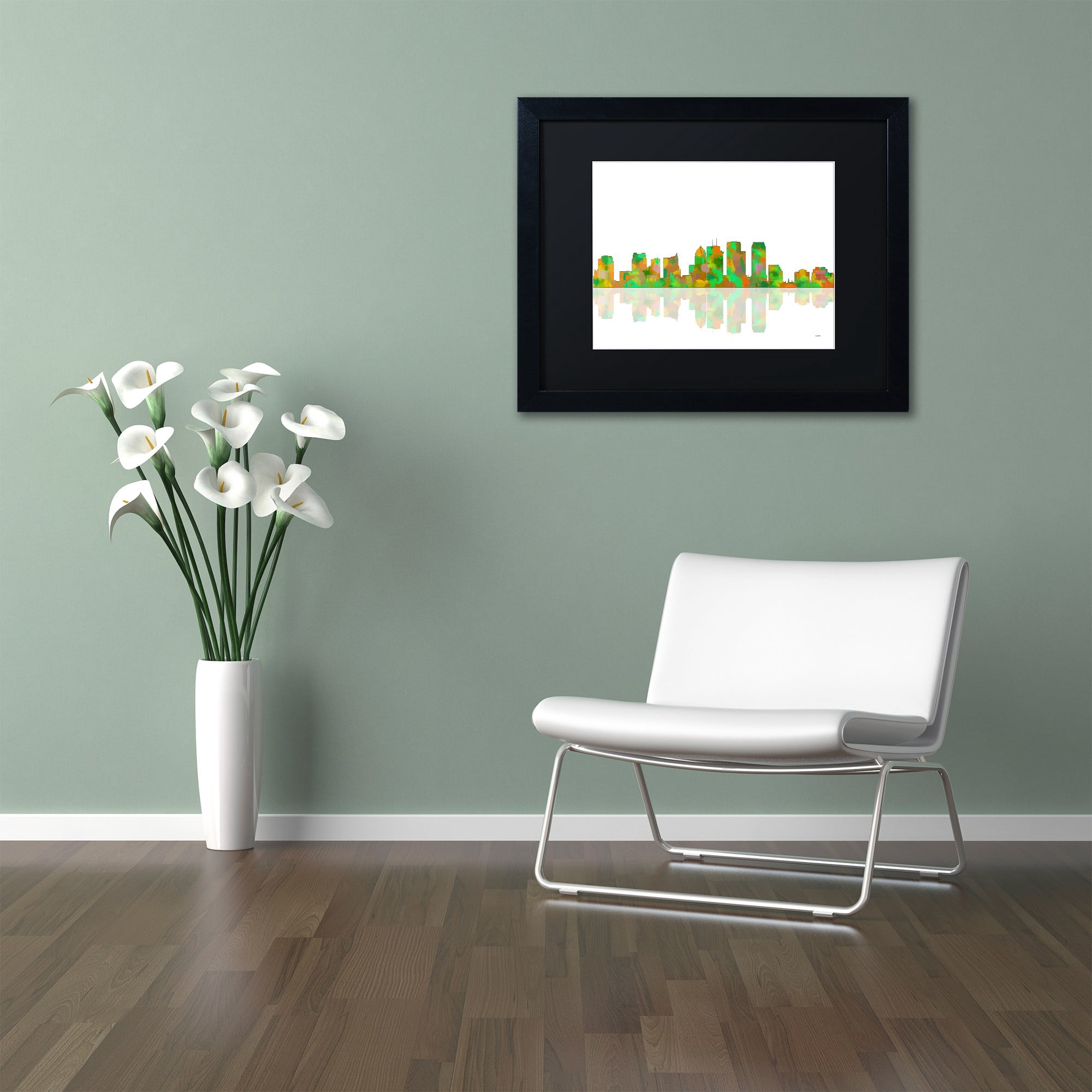 Trademark Fine Art "Tampa Florida Skyline" Canvas Art by Marlene Watson Black Matte, Black Frame