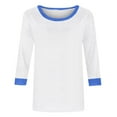 thumbnail image 5 of JURANMO 3/4 Length Sleeve Womens Tops Casual Summer Spring Vacation Trendy T Shirts Crewneck Color Block Three Quarter Tunic Blouse Limited Time Sales of The Day Blue M, 5 of 6