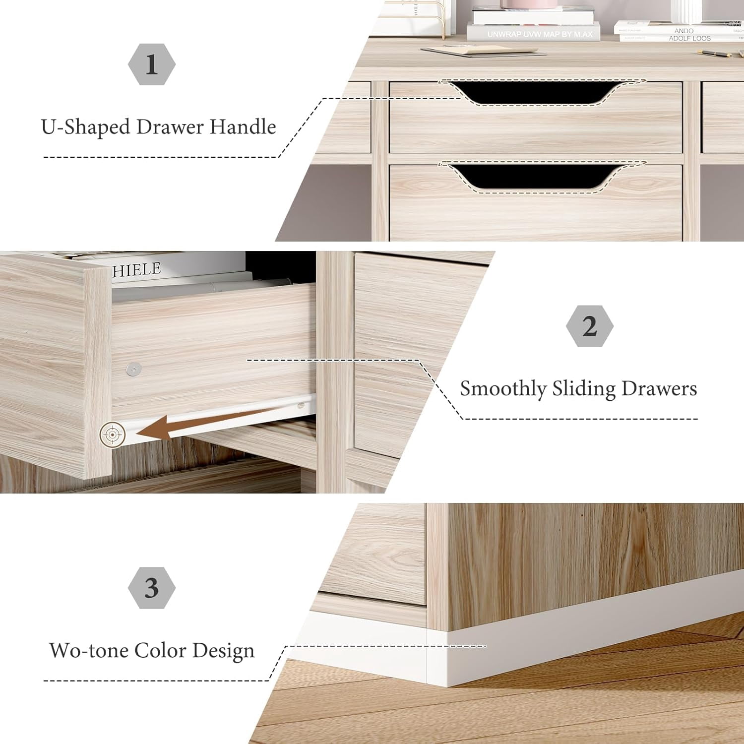 DreamCurship 78 inch Two Person Desk with 5 Drawers, Computer Desk with Storage for 2 People, Home Office Workstation Desk, Modern Writing Table, White and Walnut