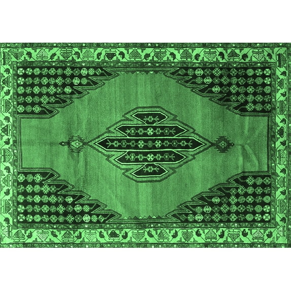 Ahgly Company Indoor Rectangle Medallion Emerald Green Traditional Area Rugs, 7' x 9'