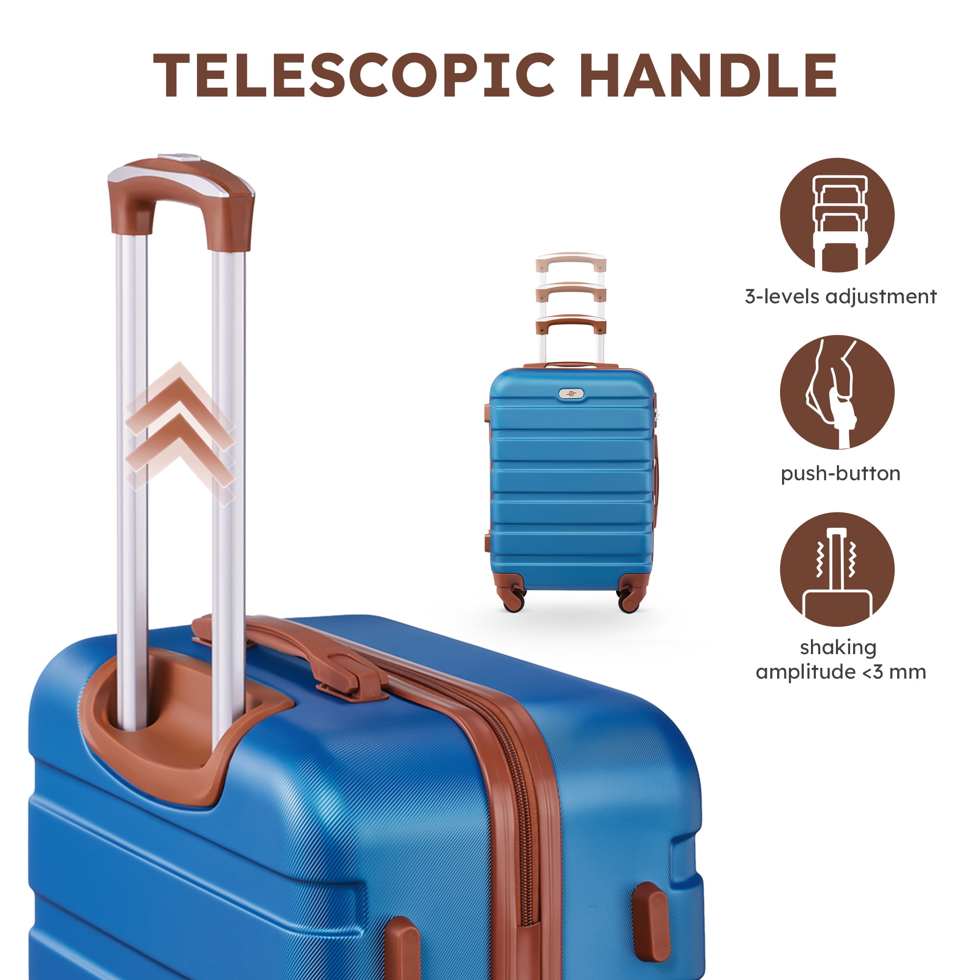 Gowill 5 Piece Luggage Sets,20/24/28 inch Hardside Lightweight ABS Suitcase With Expandable Duffle Bag (Sky Blue Tan)