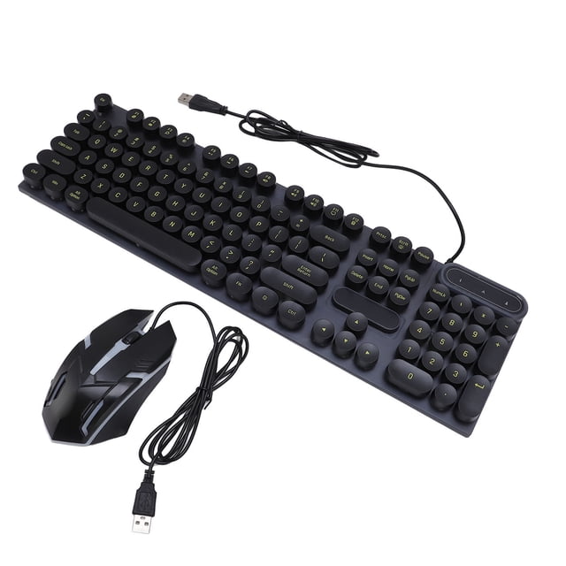 Retro Wired Keyboard and Mouse Combo,Backlit Typewriter Keyboard with Round Keycaps,1600DPI Wired Computer Keyboard,USB Mouse for Desktop,Laptop and Computer
