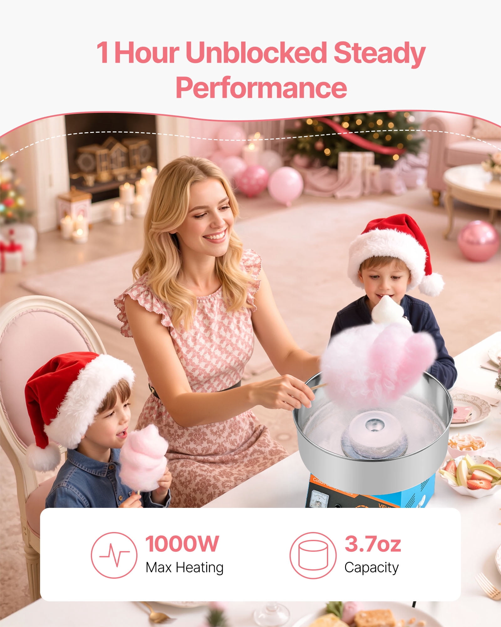 VEVOR Cotton Candy Machine Commercial, 1000W Electric Candy Floss Maker, Easy Use with 15 inch Stainless Steel Bowl and Sugar Scoop, Makes Hard Candy for Home Kids Birthday, Family Party, Blue