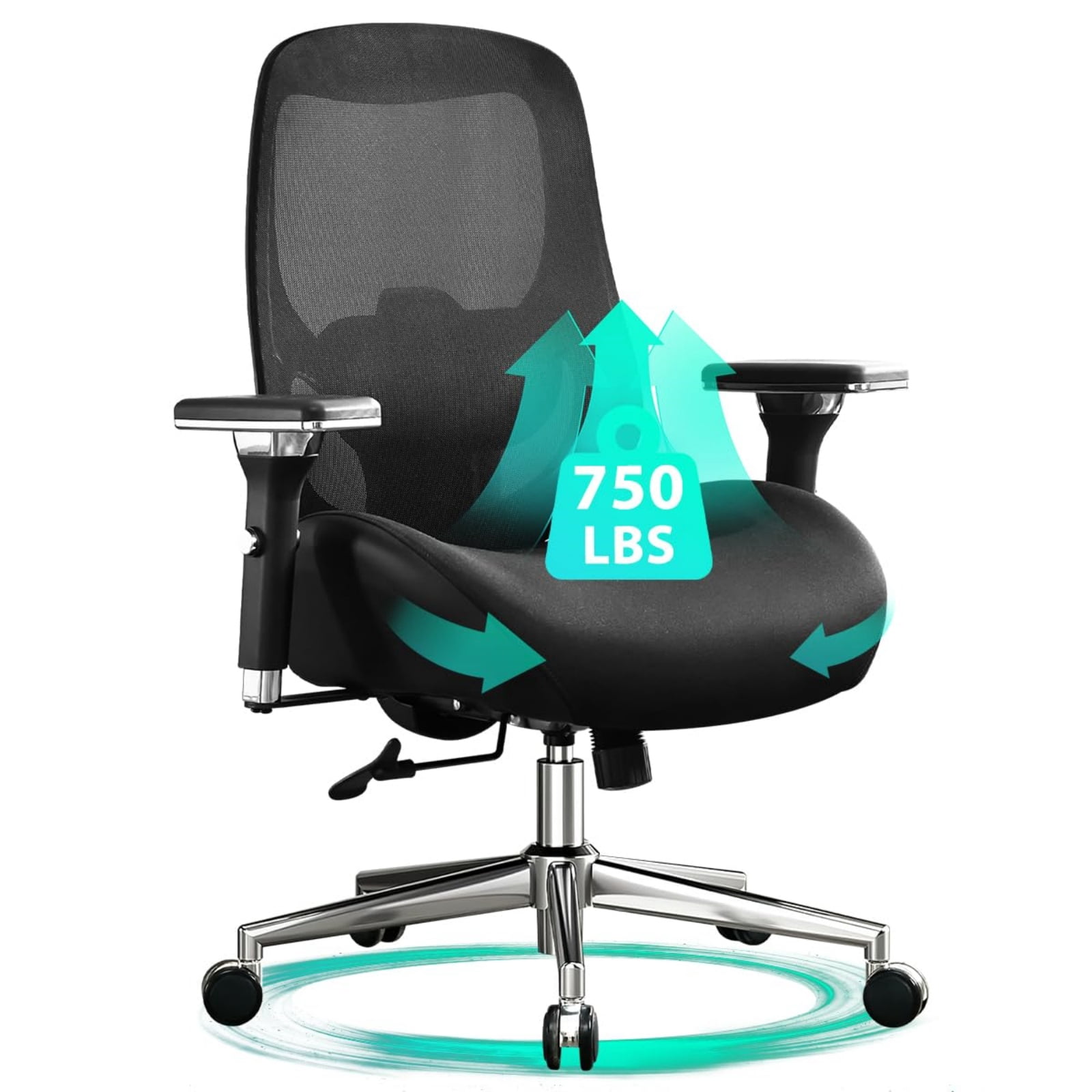 Big and Tall Office Chair, Wide Seat Ergonomic Mesh Desk Chair with 4D Adjustable Armrests, Lumbar Support, Heavy Duty Computer Chair for Adults, 750 lbs Capacity
