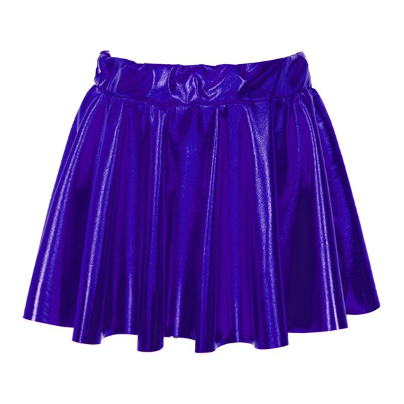 TiaoBug Girls Shiny Metallic Ballet Dance Skirt Pleated Mini Skirts Scooter Skater Cheerleading Athletic Skirt Skort Royal Blue XS