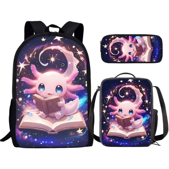 Large Capacity Student Backpack With Cartoon Amphibian Print Compartment School Includes Lunch And Pencil for And Adults