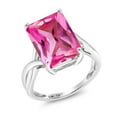 thumbnail image 3 of Gem Stone King 10K White Gold Pink Created Sapphire Engagement Ring for Women | 10.00 Cttw | Emerald Cut 14X10MM | Gemstone September Birthstone | Size 9, 3 of 6