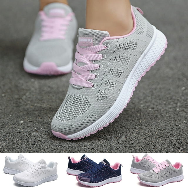 Espadrilles pour Femmes Chaussures de Course Décontractées Chaussures Rondes à Lanières en Maille Mode Plates Chaussures de Sport pour Femmes Rose 37