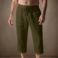 thumbnail image 2 of UAMVSH Men's Linen Capri Pants Casual Elastic Waist Drawstring Beach Shorts Summer Hawaiian Below Knee Long Shorts with Pockets, 2 of 6