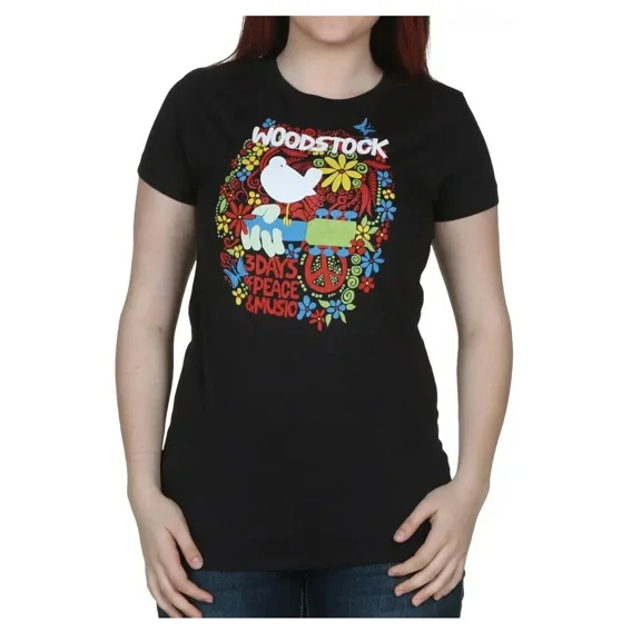 Woodstock Womens Tee Aquarian Exposition 3 Days Peace Music Junior T-shirt M