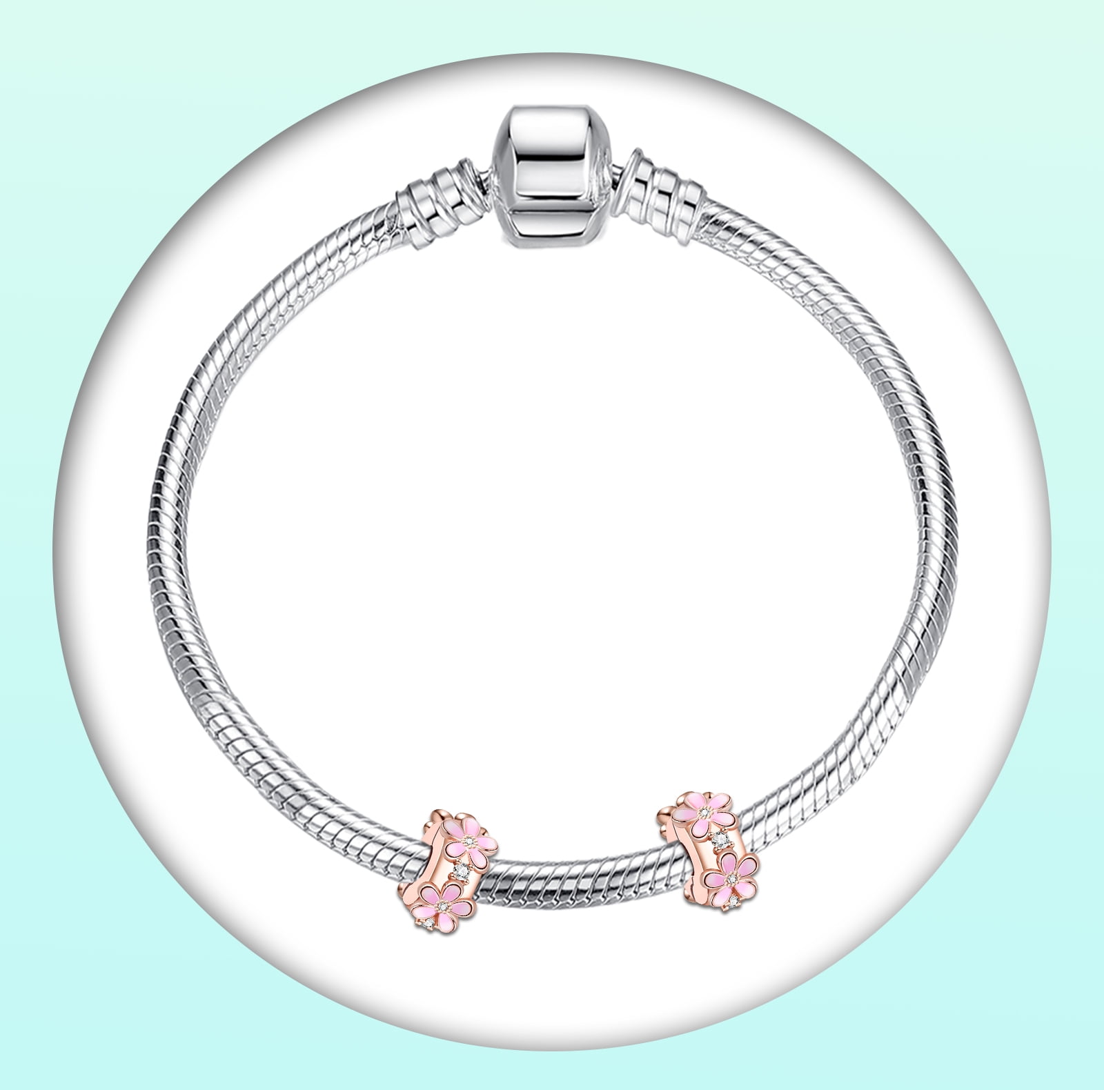 ROSIANNA Sterling Silver Pink Cubic Zirconia Daisy Clips Charms, 0.51 in, 5A ct. t.w., 2 Pack