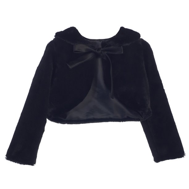Sweet Kids Baby Girls Black Faux Fur Ribbon Long Sleeve Bolero Jacket Walmart Com Walmart Com