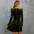 thumbnail image 4 of Blossomir Womens Wrap V Neck Long Sleeve Velvet A Line Party Swing Fit and Flare Skater Mini Dress - Military green, 4 of 5