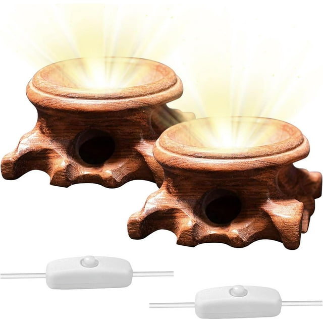 Aepiraza 2 Inch Round Wooden Led Lights Display Base, Warm Light Display Stand Root Carving Wooden Light Display Bases Hollow Mahogany Wood Led Base for Crystal Sphere Quartz Ball (2Pcs)