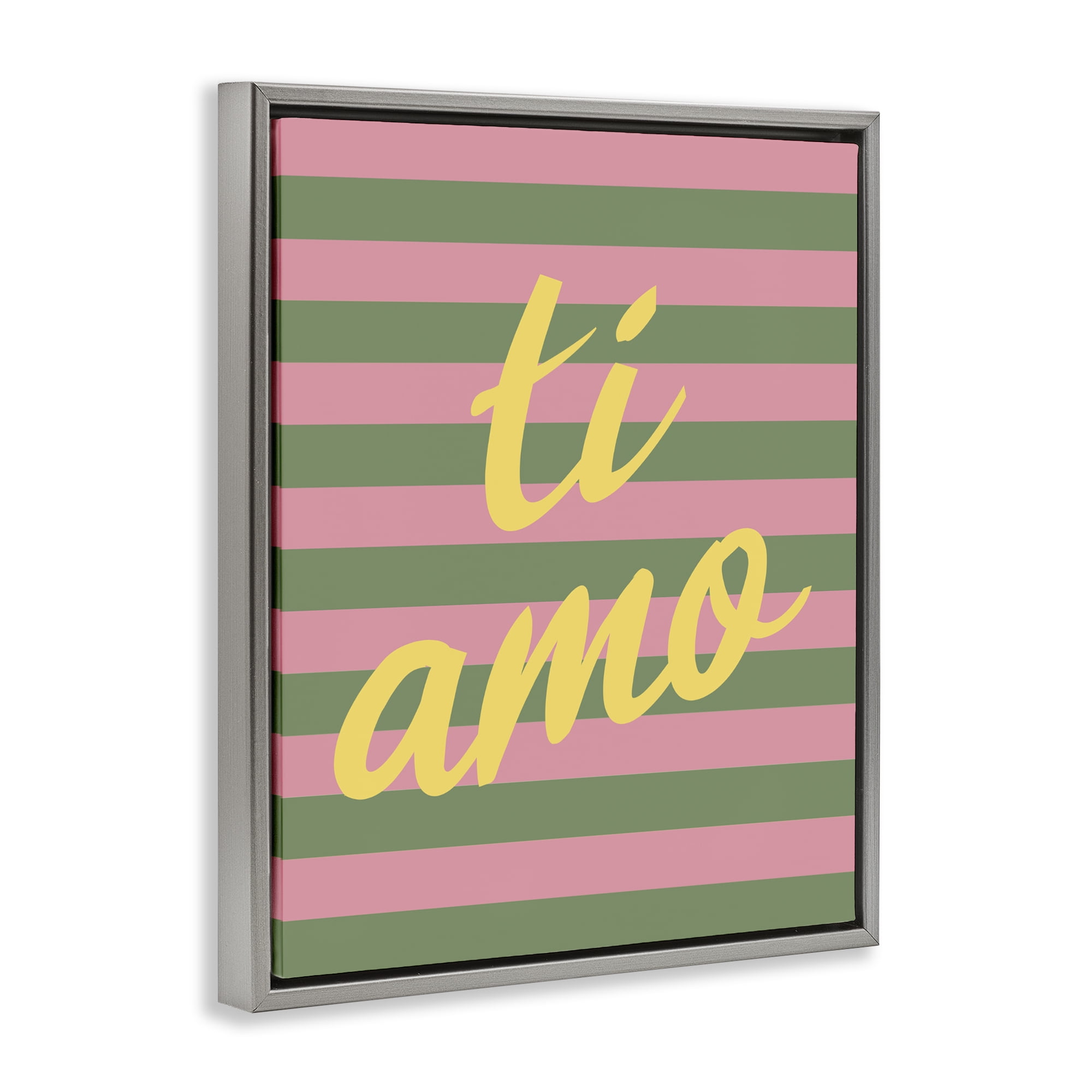 Stupell Industries Ti Amo Pink Green Stripes Gray Framed Floater Canvas Wall Art, design by SD Graphics Studio