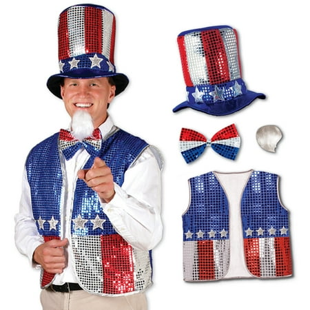 Patriotic Red, Silver and Blue Sequined Uncle Sam Costume Accessory