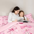 thumbnail image 4 of Feelyou Girly Pink Ribbon Bedding Comforter Set 7 Pieces for Kids, Cartoon Cherry Full Bedding Set, Kawaii Bow-tie Bow Reversible Fitted Sheet Flat Sheet, Microfiber Bedroom Decor, 4 of 8