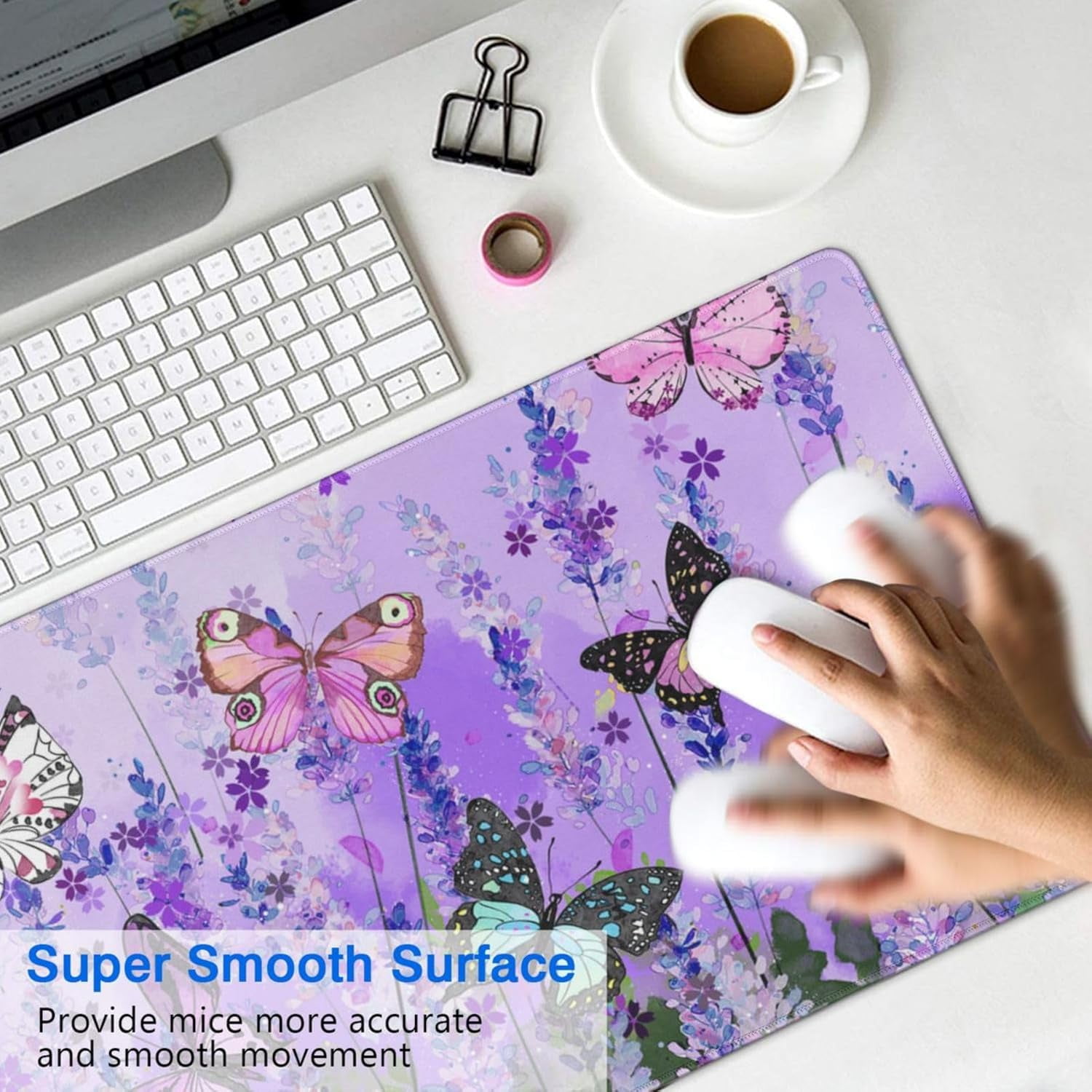 Butterfly Large Purple Desk Mat for Desktop - Office Desk Pad and Computer Desk Mat