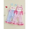 thumbnail image 3 of BemeyourBBs Toddler Baby Girls Summer Clothes Infant Baby Girl Fathers Day Outfit Romper Overalls Sleeveless I Love Dad Letter Heart Embroidery Stripe One Piece Jumpsuit Overalls Bell Bottom, 3 of 9