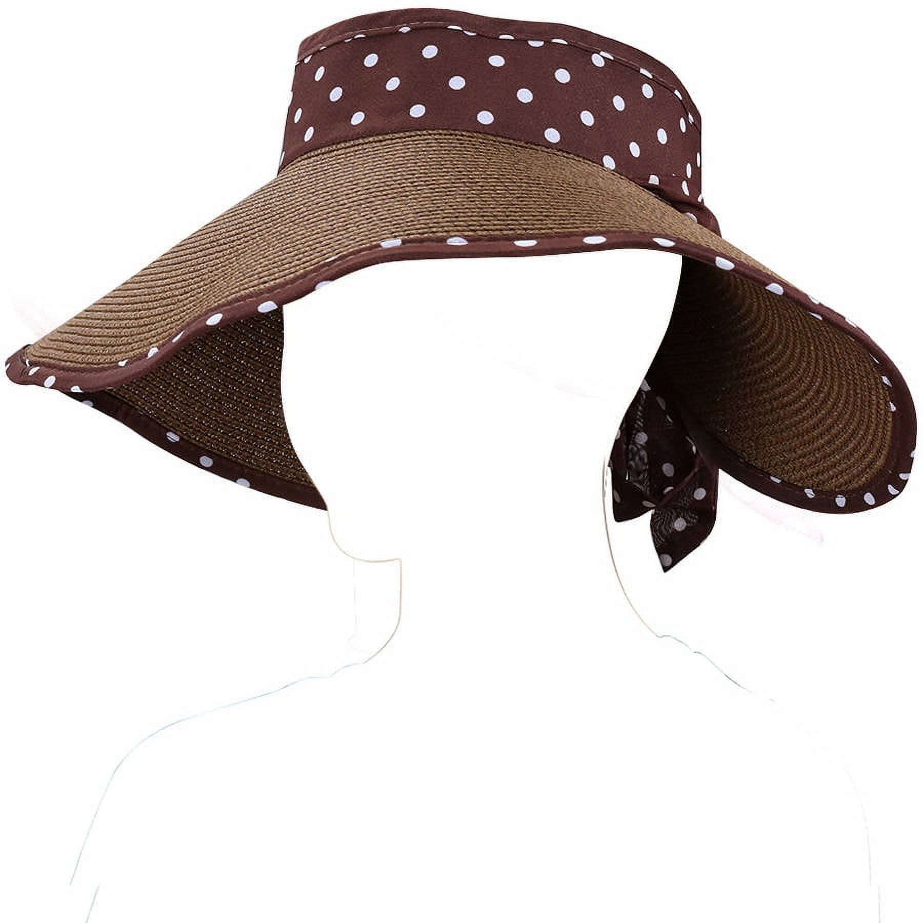 Women's and Girl's Polka Dot Straw Visor Sun Hat