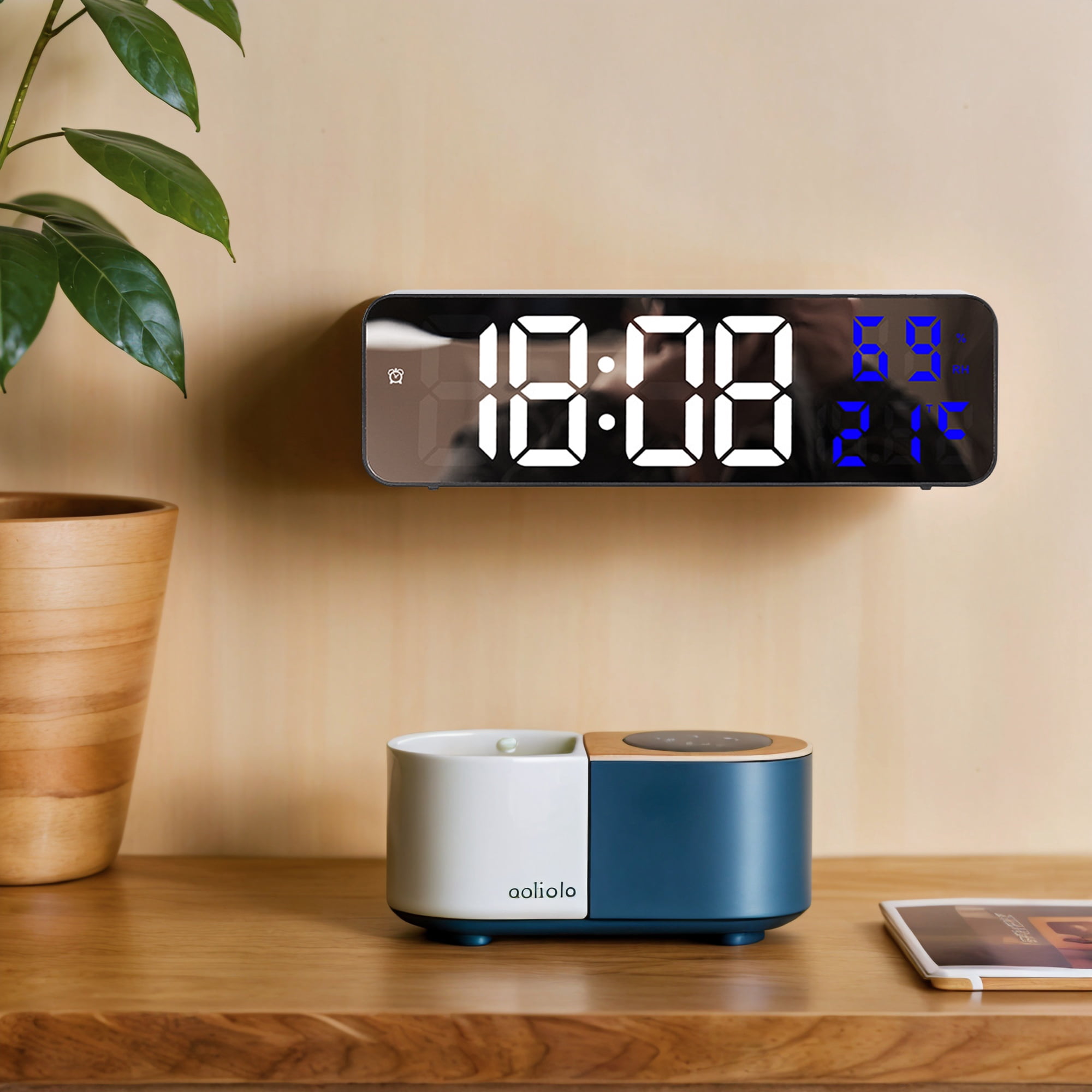 Unique Bargains Large Digital Clock Silent Non Ticking Modern Wall Clocks Blue