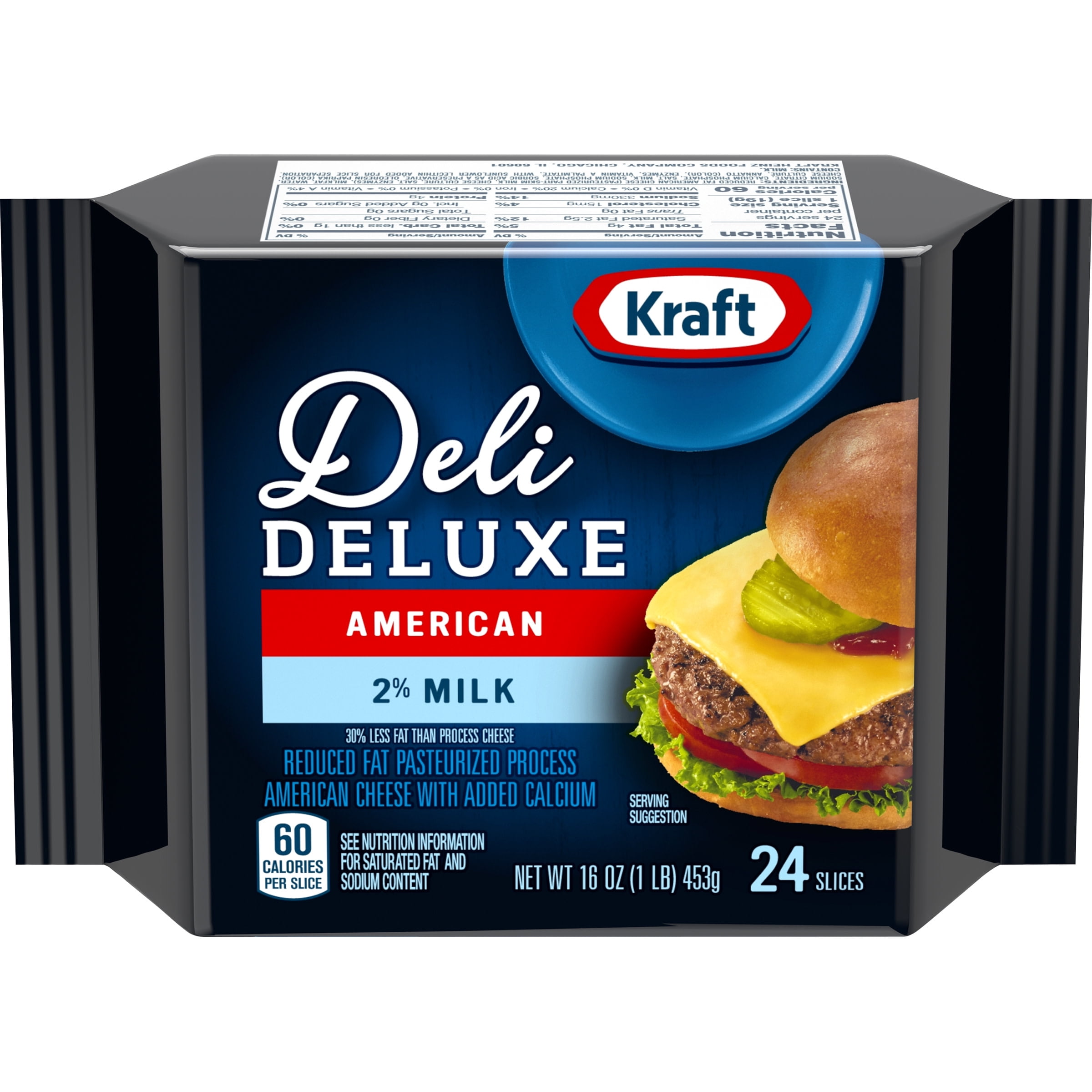 Kraft Deli Deluxe American Cheese Slices with 2 Milk, 24 ct Pack