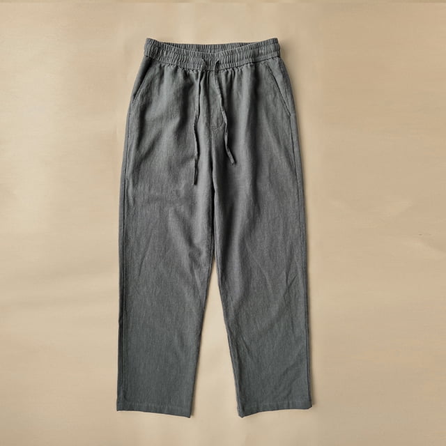 ML Mens Summer Linen Solid Color Straight Slim Pants Simple Versatile Fashion Streetwear Straight Leg Men‘s Cropped Pants
