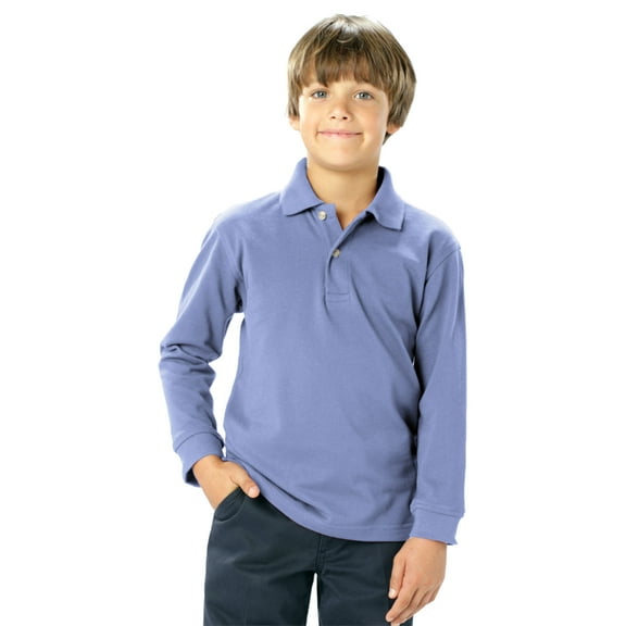 BlueGeneration Youth Long Sleeve Superblend Pique - Light Blue Small Solid