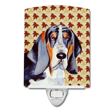 Caroline's Treasures LH9102CNL Basset Hound Fall Leaves Portrait Ceramic Night Light, 6x4x3", multicolor
